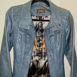 DANIER GREEN/BLUE CRUSHED LEATHER JACKET